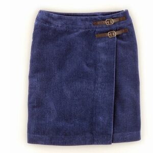 Boden Blue Corduroy Faux Wrap Skirt with Leather